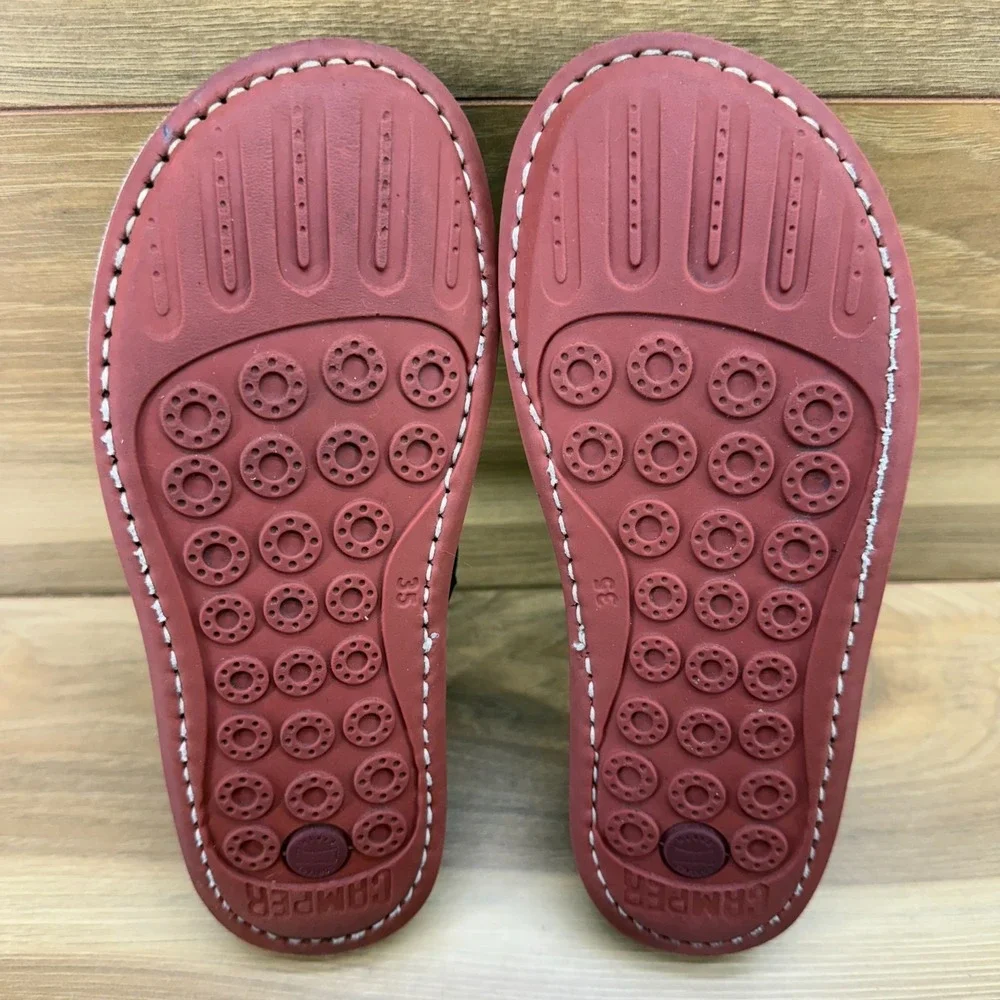 CAMPER Big Girls 3.5 EU 35 Mary Janes Star Black Leather Red Snap Button School